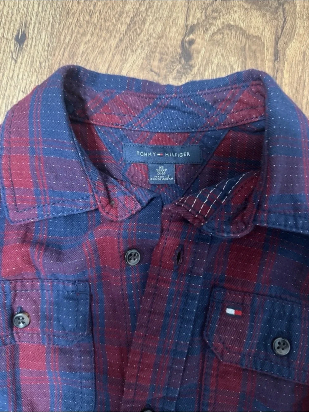 Boys Red and Blue Plaid Tommy Hilfiger Button-Up Shirt size XS